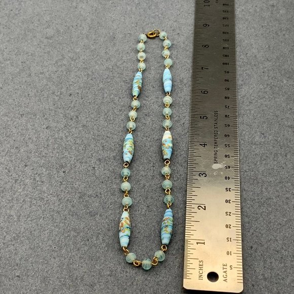 Gold Blue Millifleur Necklace Multicolor Swirled Flower - Picture 7 of 8